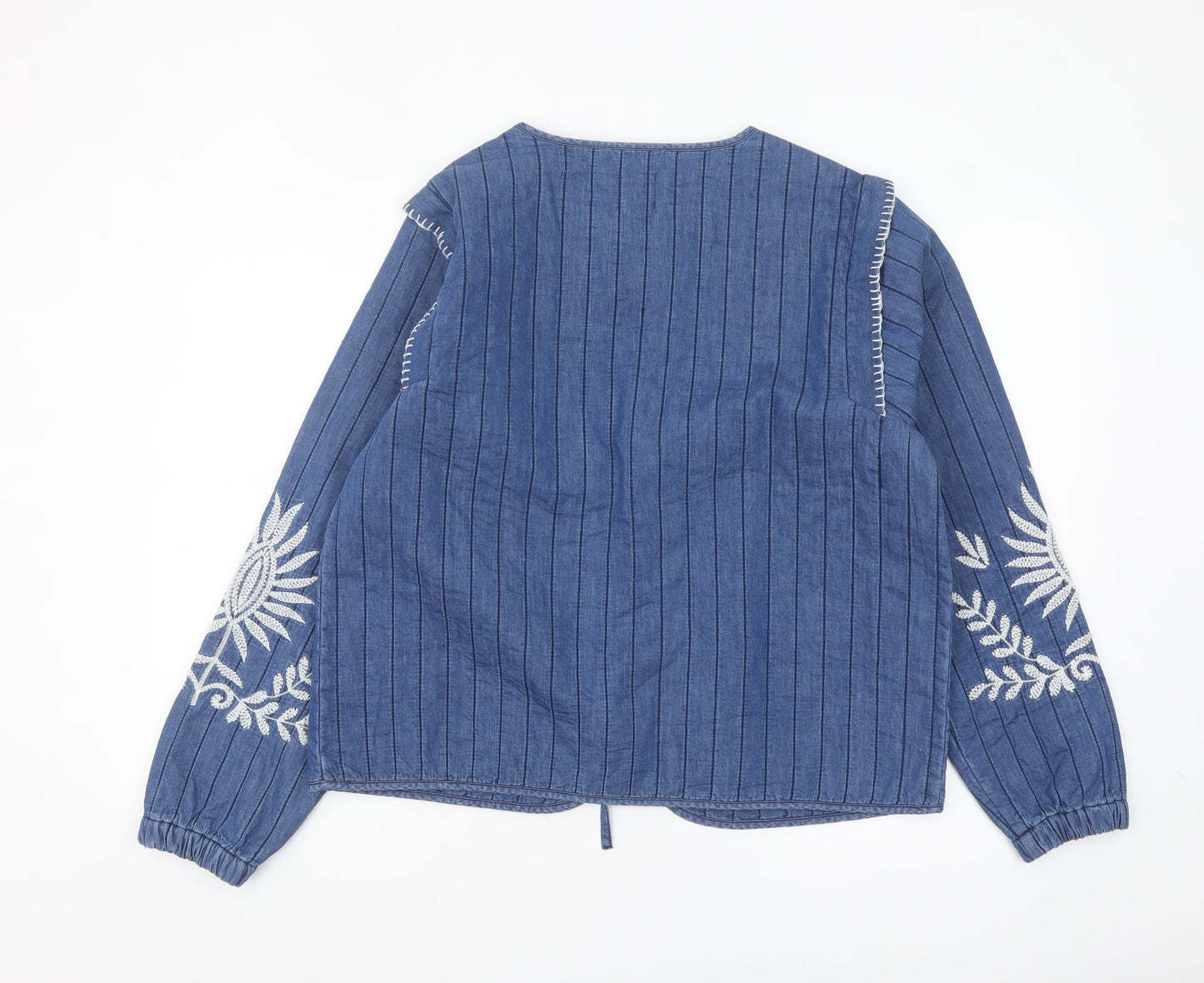 Tu Women Blue Embroidered Kimono Jacket Medium Cotton Casual