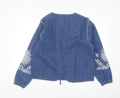 Tu Women Blue Embroidered Kimono Jacket Medium Cotton Casual