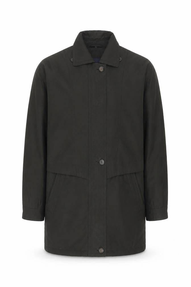 Telemac Men's Black Mid-Length Overcoat Size S with Button Fastening