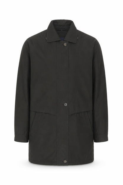 Telemac Men's Black Mid-Length Overcoat Size S with Button Fastening