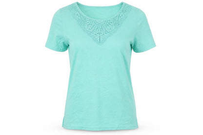 Bonmarche Womens Green Crochet Neck Short Sleeve T-Shirt Size S