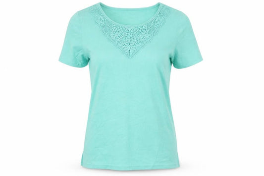 Bonmarche Womens Green Crochet Neck Short Sleeve T-Shirt Size S