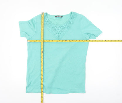 Bonmarche Womens Green Crochet Neck Short Sleeve T-Shirt Size S