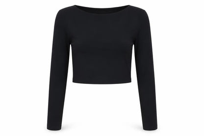 Kookai Women’s Black Cropped Long Sleeve Stretch Top Size S