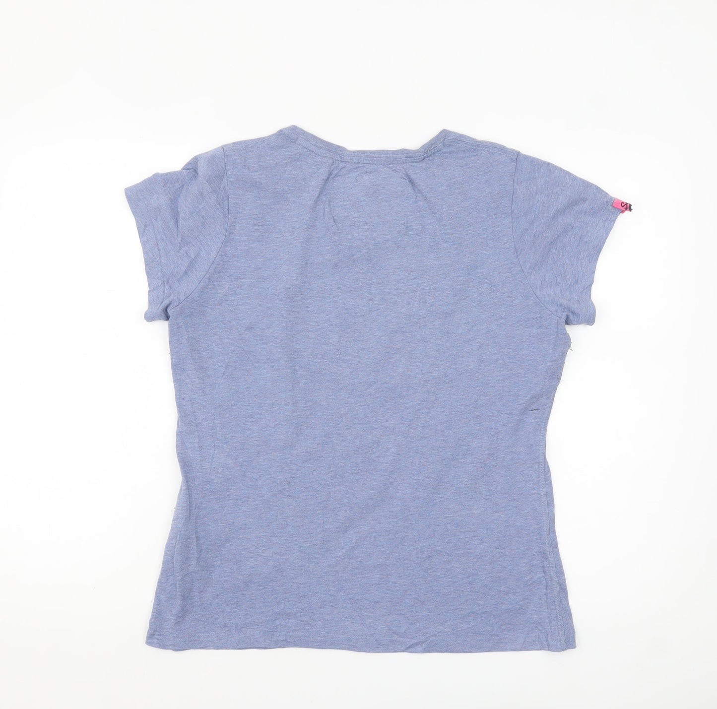 Superdry Women's Blue Glitter Logo T-Shirt XL Crew Neck