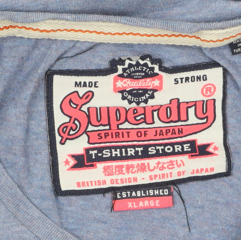 Superdry Women's Blue Glitter Logo T-Shirt XL Crew Neck