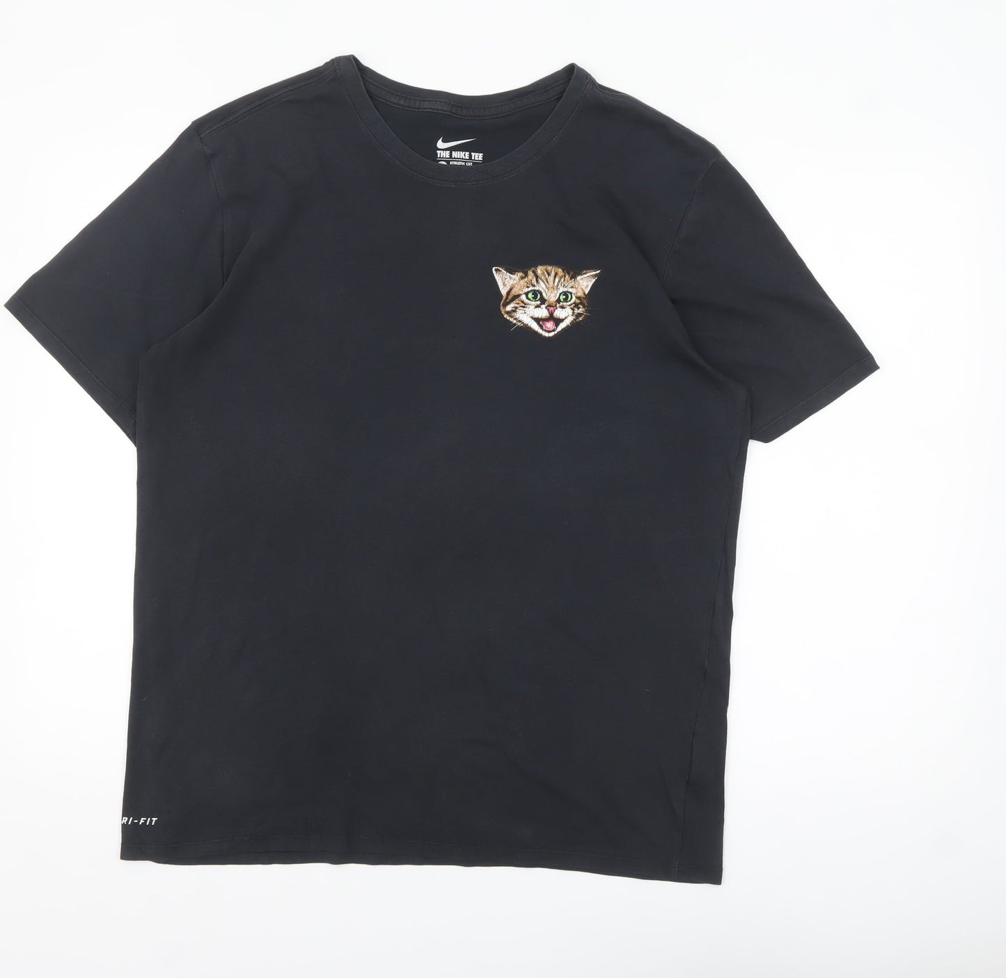 Nike Men Black Dri-FIT Cat Graphic Athletic Fit T-Shirt Size L