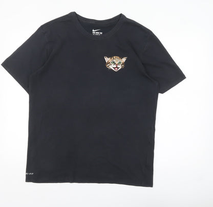 Nike Men Black Dri-FIT Cat Graphic Athletic Fit T-Shirt Size L
