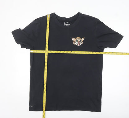 Nike Men Black Dri-FIT Cat Graphic Athletic Fit T-Shirt Size L