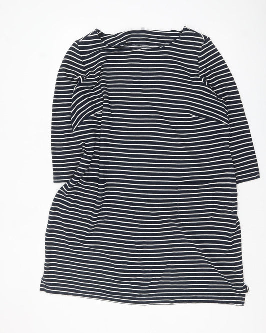 Marks and Spencer Per Una Women's Black Stripe 3/4 Sleeve Shift Dress Size 24