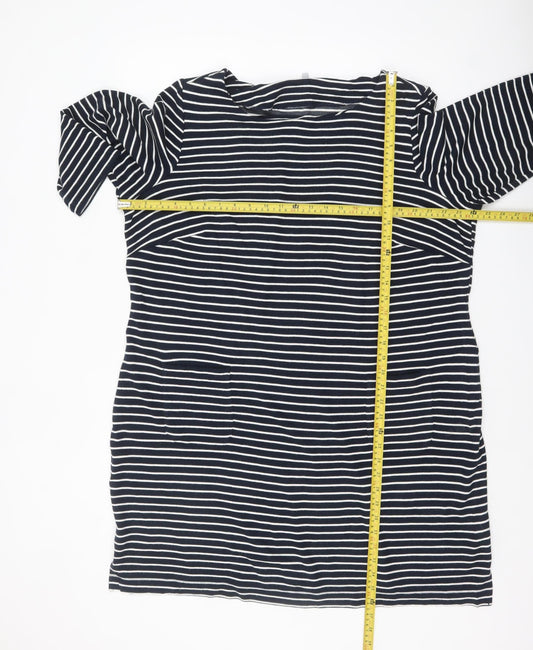 Marks and Spencer Per Una Women's Black Stripe 3/4 Sleeve Shift Dress Size 24