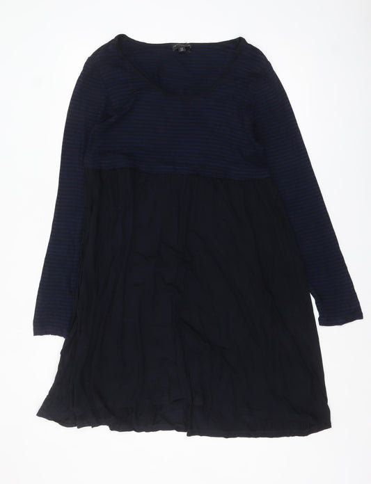 The White Company Women Navy Blue Stripe Long Sleeve Empire Dress M