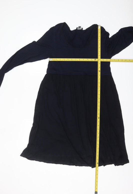 The White Company Women Navy Blue Stripe Long Sleeve Empire Dress M