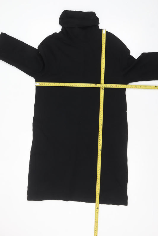 Zara Women Black Roll Neck Shift Jersey Dress Size S