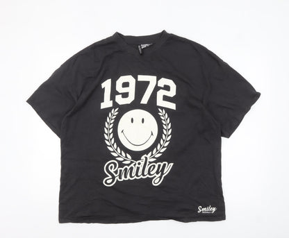 H&M Divided Smiley Originals Men's Black 1972 Graphic Cotton T-Shirt M