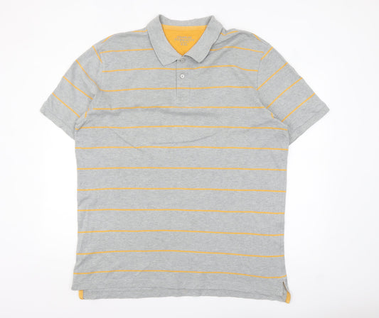 Charles Tyrwhitt Men’s Grey Striped Polo Shirt XXL Cotton Classic Fit