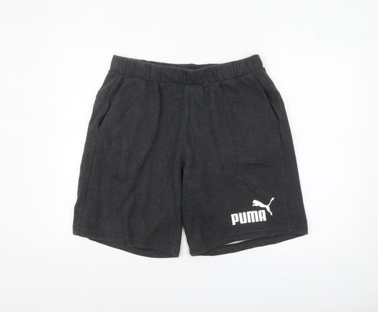 Puma Men Black Sweat Shorts L Elastic Waist Pockets