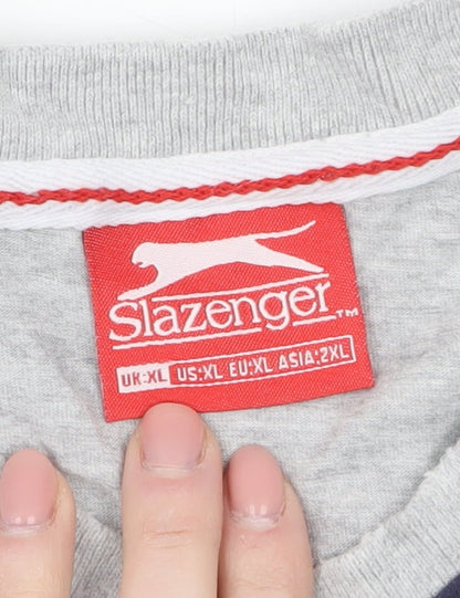 Slazenger Men's Grey V-Neck Short Sleeve Classic Fit T-Shirt XL