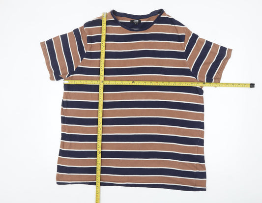 Jacamo Men's Brown and Blue Striped Cotton Crew Neck T-Shirt XL