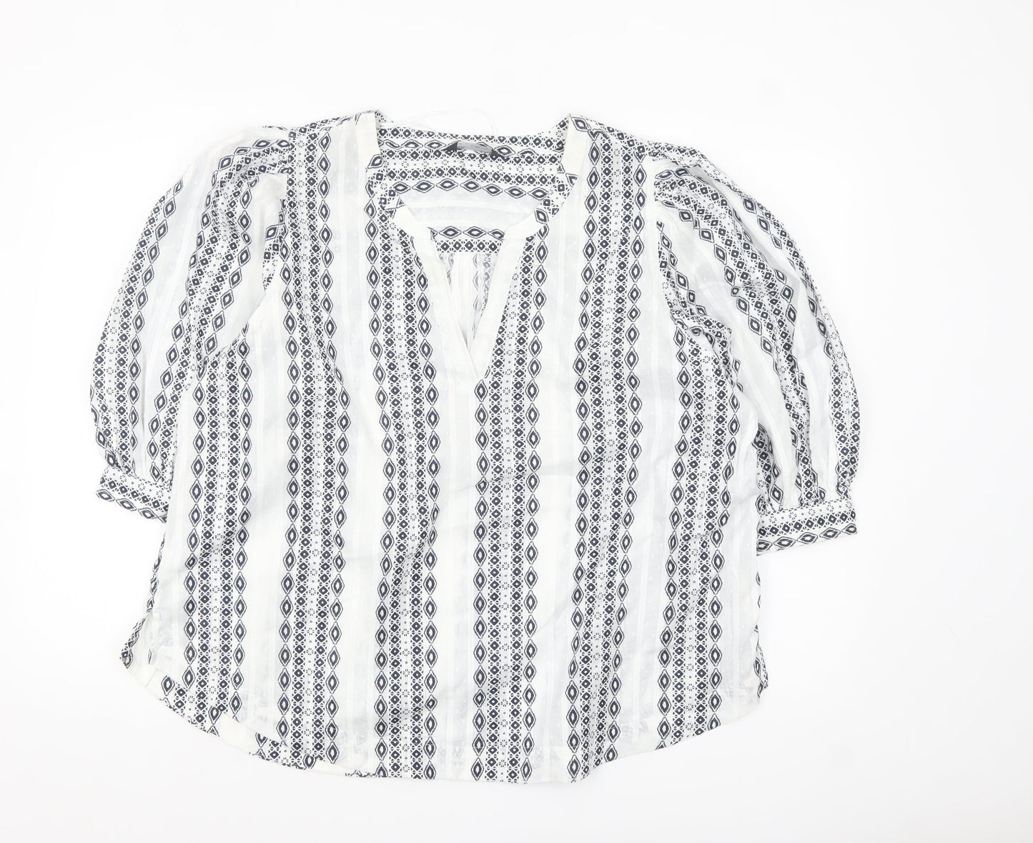 Marks and Spencer Womens White Geometric Cotton Tunic Blouse Size 18