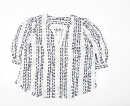 Marks and Spencer Womens White Geometric Cotton Tunic Blouse Size 18