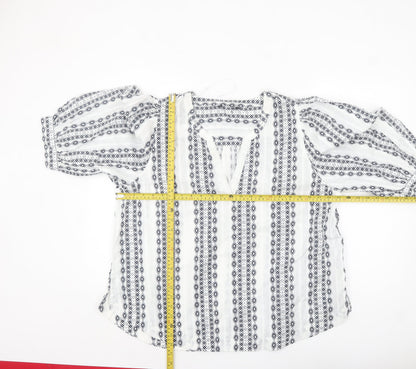 Marks and Spencer Womens White Geometric Cotton Tunic Blouse Size 18