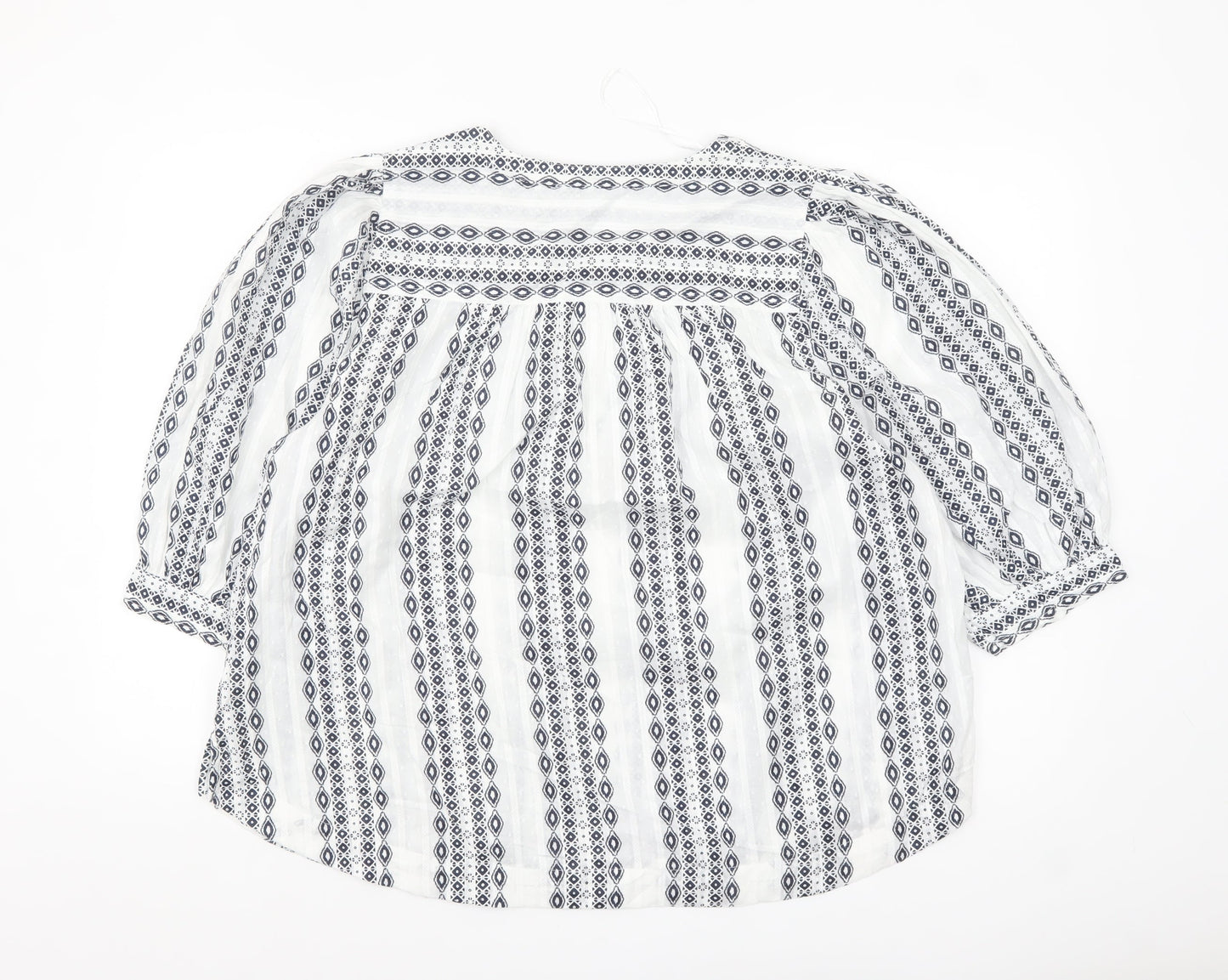 Marks and Spencer Womens White Geometric Cotton Tunic Blouse Size 18