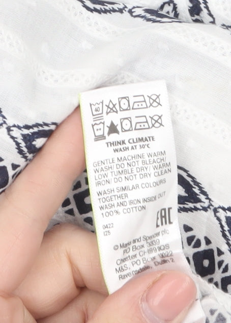 Marks and Spencer Womens White Geometric Cotton Tunic Blouse Size 18