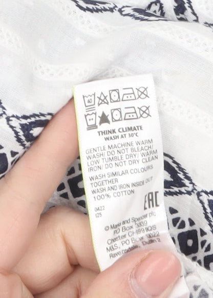 Marks and Spencer Womens White Geometric Cotton Tunic Blouse Size 18