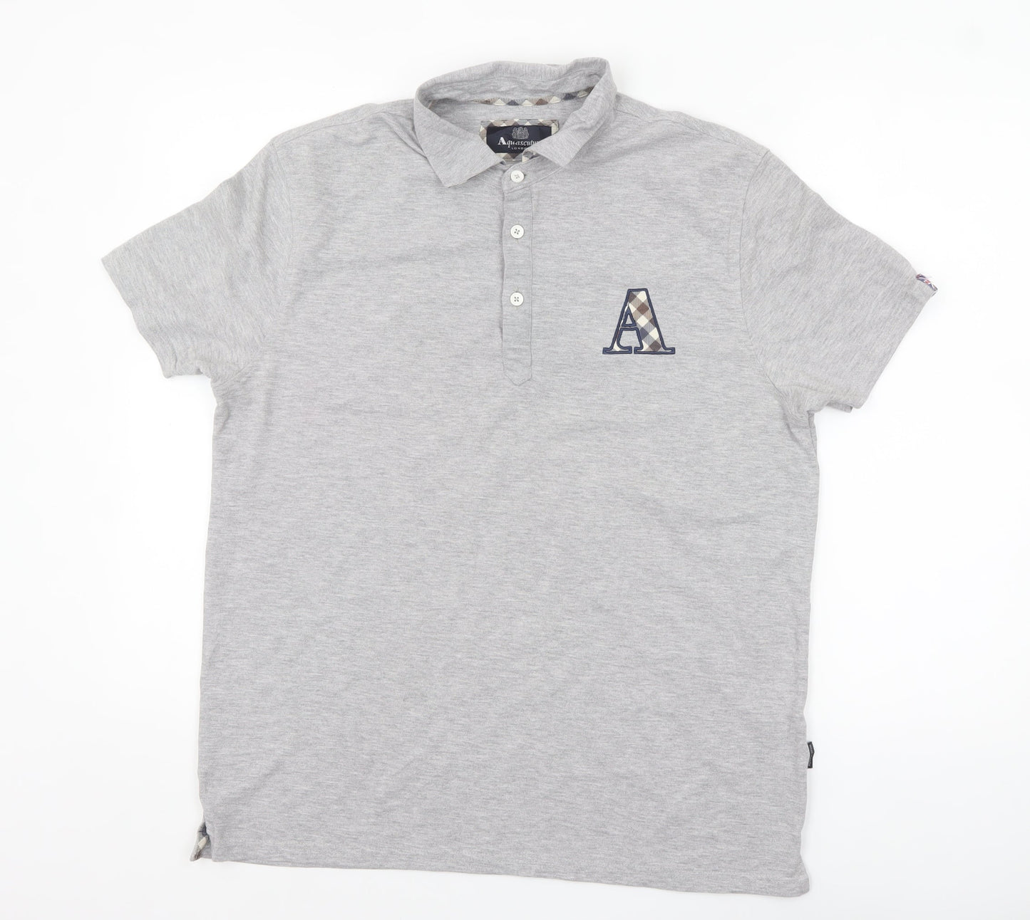 Aquascutum Men Grey Short Sleeve Polo Shirt XL Classic Fit