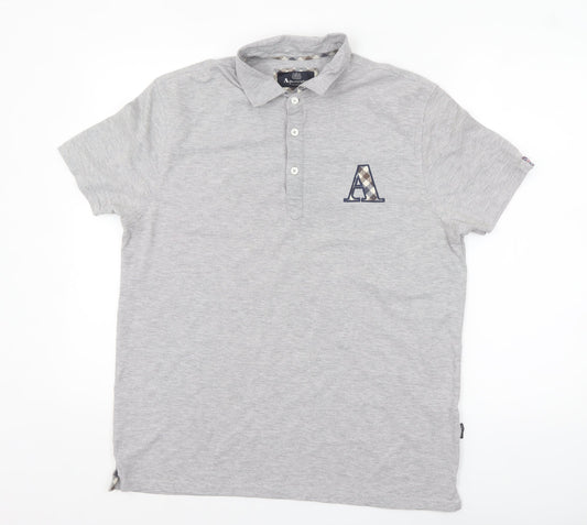 Aquascutum Men Grey Short Sleeve Polo Shirt XL Classic Fit