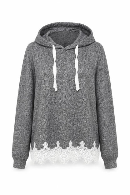 The Kooples Sport Womens Grey Lace Trim Hoodie Size S Viscose Blend
