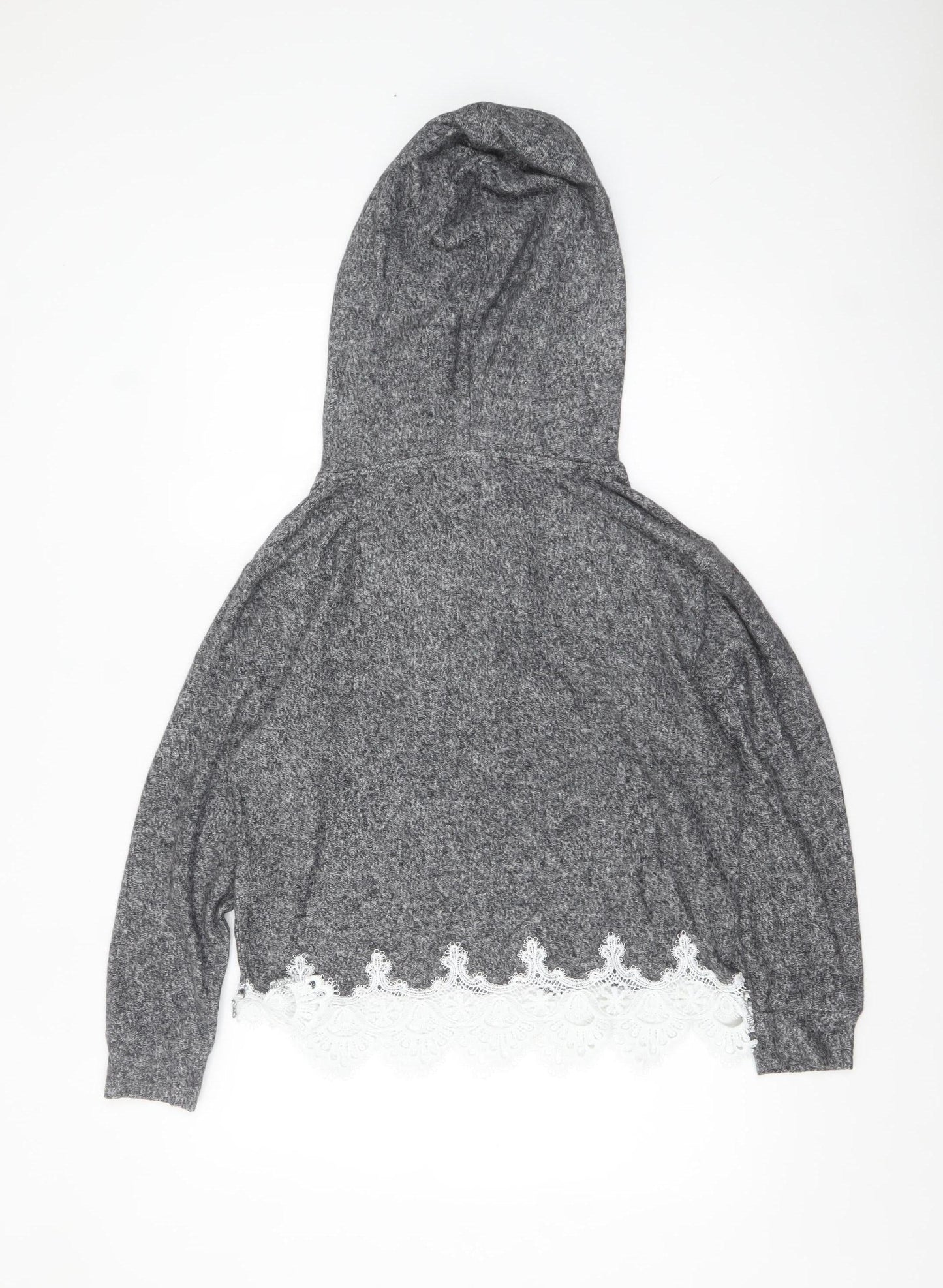 The Kooples Sport Womens Grey Lace Trim Hoodie Size S Viscose Blend