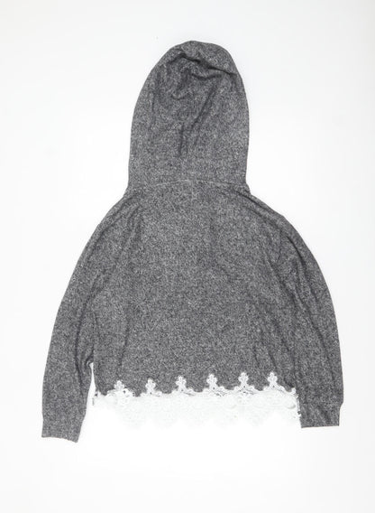 The Kooples Sport Womens Grey Lace Trim Hoodie Size S Viscose Blend