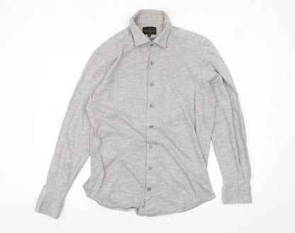 Simon Carter Men's Grey Cotton Long Sleeve Button-Up Shirt M