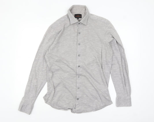 Simon Carter Men's Grey Cotton Long Sleeve Button-Up Shirt M