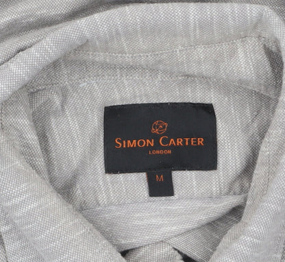 Simon Carter Men's Grey Cotton Long Sleeve Button-Up Shirt M