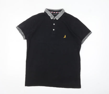 Brave Soul Men's Black Cotton Polo Shirt M Button Collar Casual