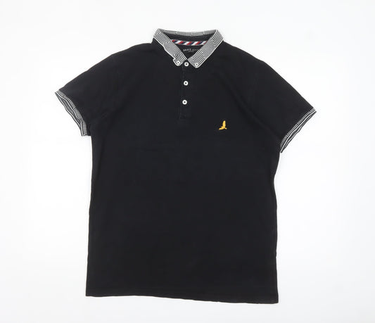 Brave Soul Men's Black Cotton Polo Shirt M Button Collar Casual