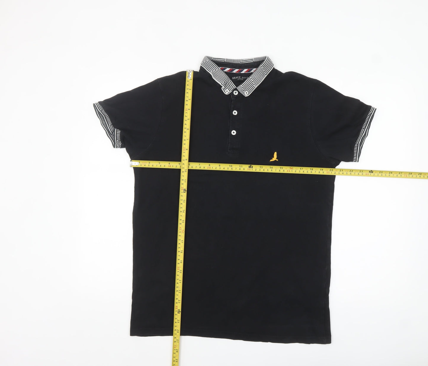 Brave Soul Men's Black Cotton Polo Shirt M Button Collar Casual
