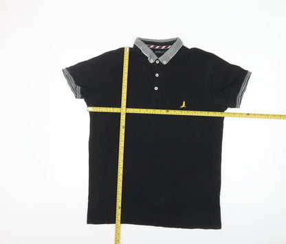 Brave Soul Men's Black Cotton Polo Shirt M Button Collar Casual