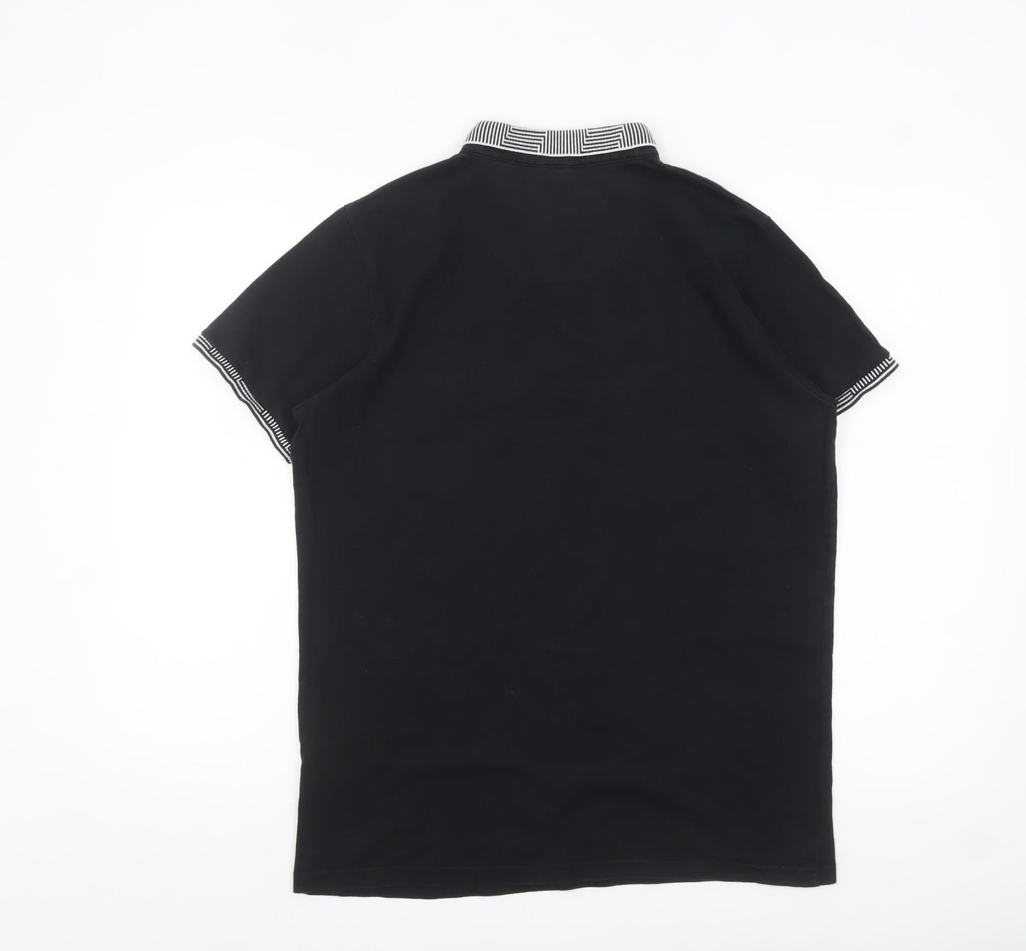 Brave Soul Men's Black Cotton Polo Shirt M Button Collar Casual