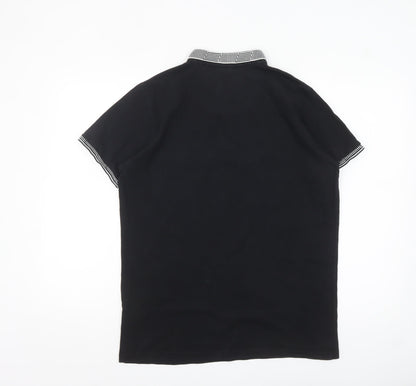 Brave Soul Men's Black Cotton Polo Shirt M Button Collar Casual