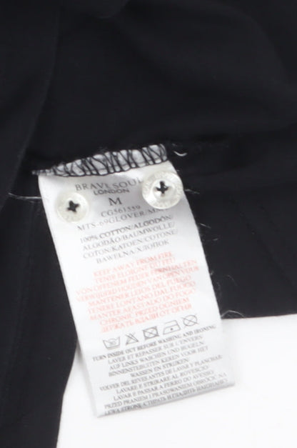 Brave Soul Men's Black Cotton Polo Shirt M Button Collar Casual