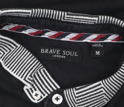 Brave Soul Men's Black Cotton Polo Shirt M Button Collar Casual