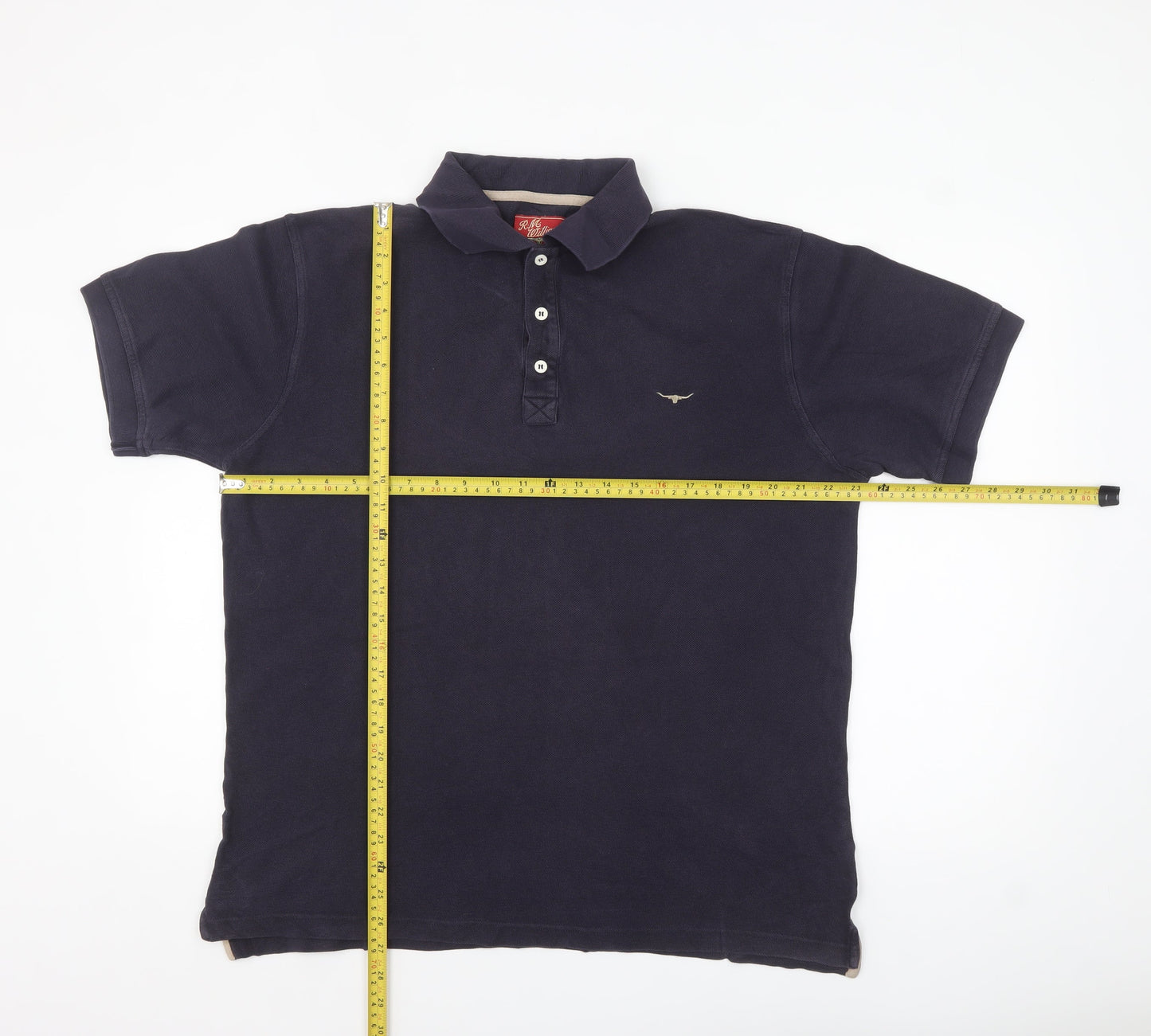 R.M. Williams Men Navy Blue Cotton Regular Fit Polo Shirt Size M