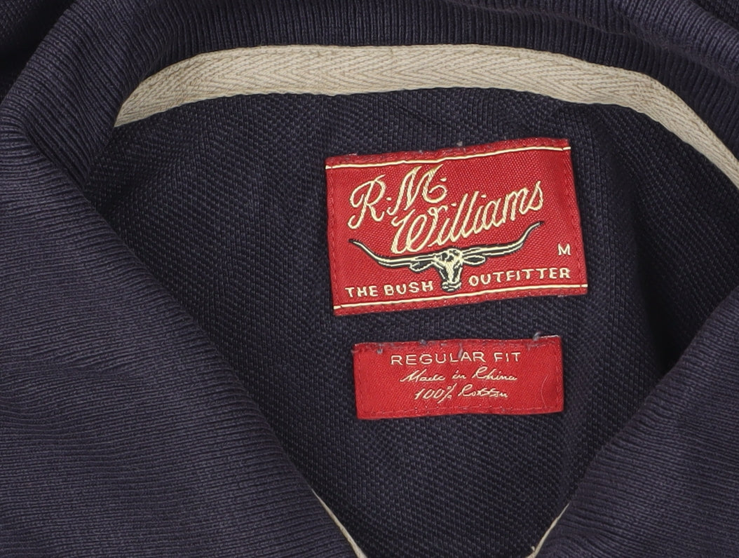 R.M. Williams Men Navy Blue Cotton Regular Fit Polo Shirt Size M