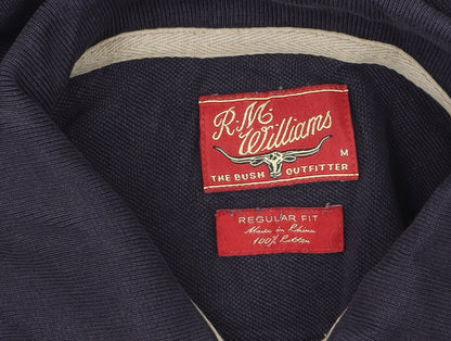 R.M. Williams Men Navy Blue Cotton Regular Fit Polo Shirt Size M