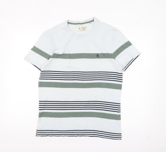 Original Penguin Men's White Green Striped Crew Neck T-Shirt M