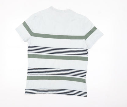 Original Penguin Men's White Green Striped Crew Neck T-Shirt M
